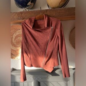 Blank NYC Faux Suede rust moto drape, diagonal Zip Sweater xs